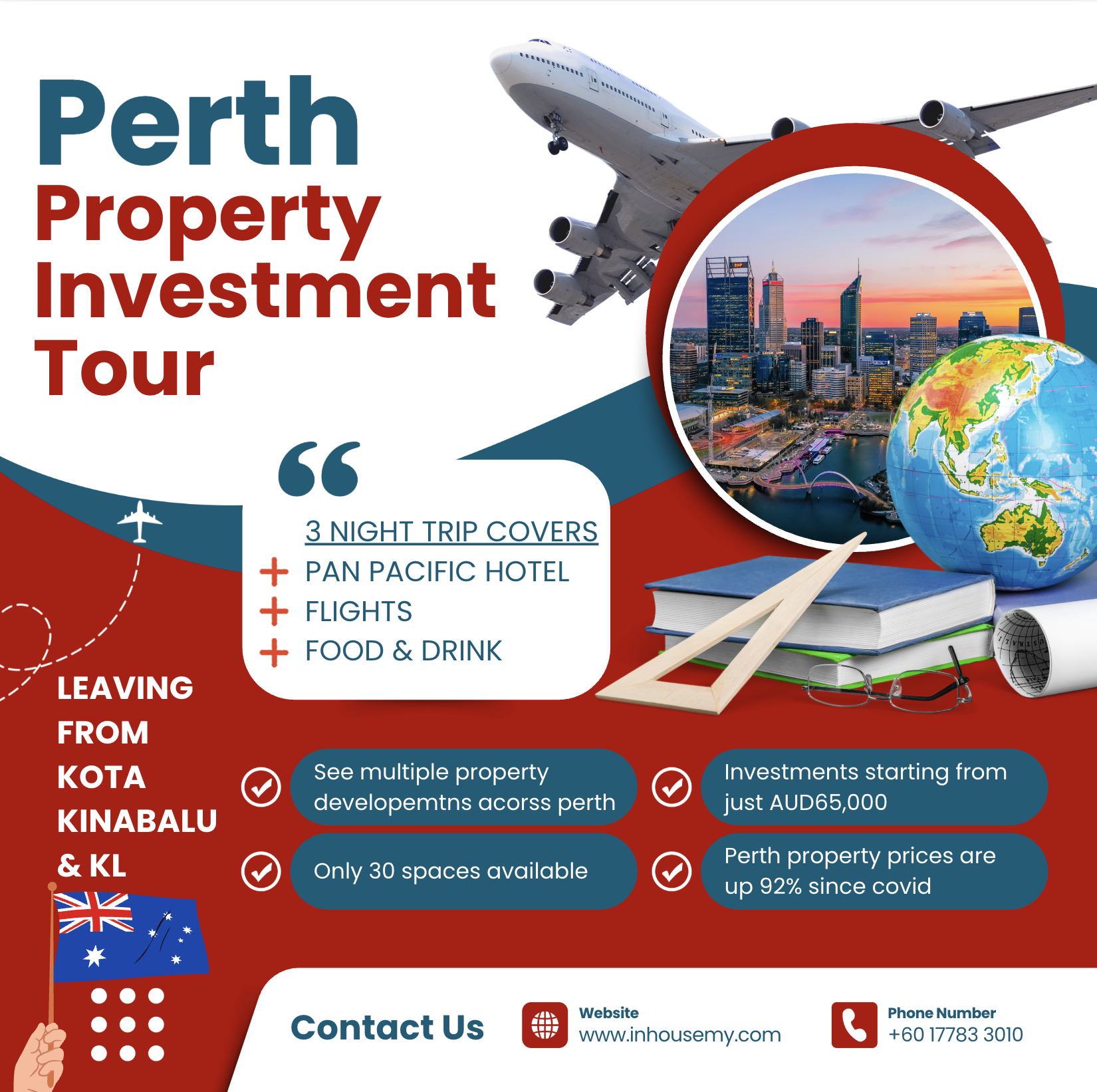 Perth Property Investors Tour flyer showing Pan Pacific Hotel and trip details